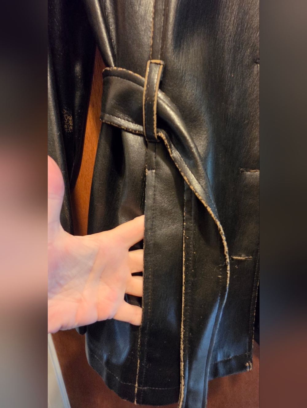 Xhilaration Black Faux Leather Belted Jacket SzXL - Picture 6 of 9
